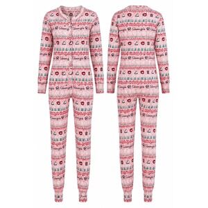 Gilmore Girls Pajama Union Suit Womens Small Pink Waffle Knit Fair Isle Jumpsuit